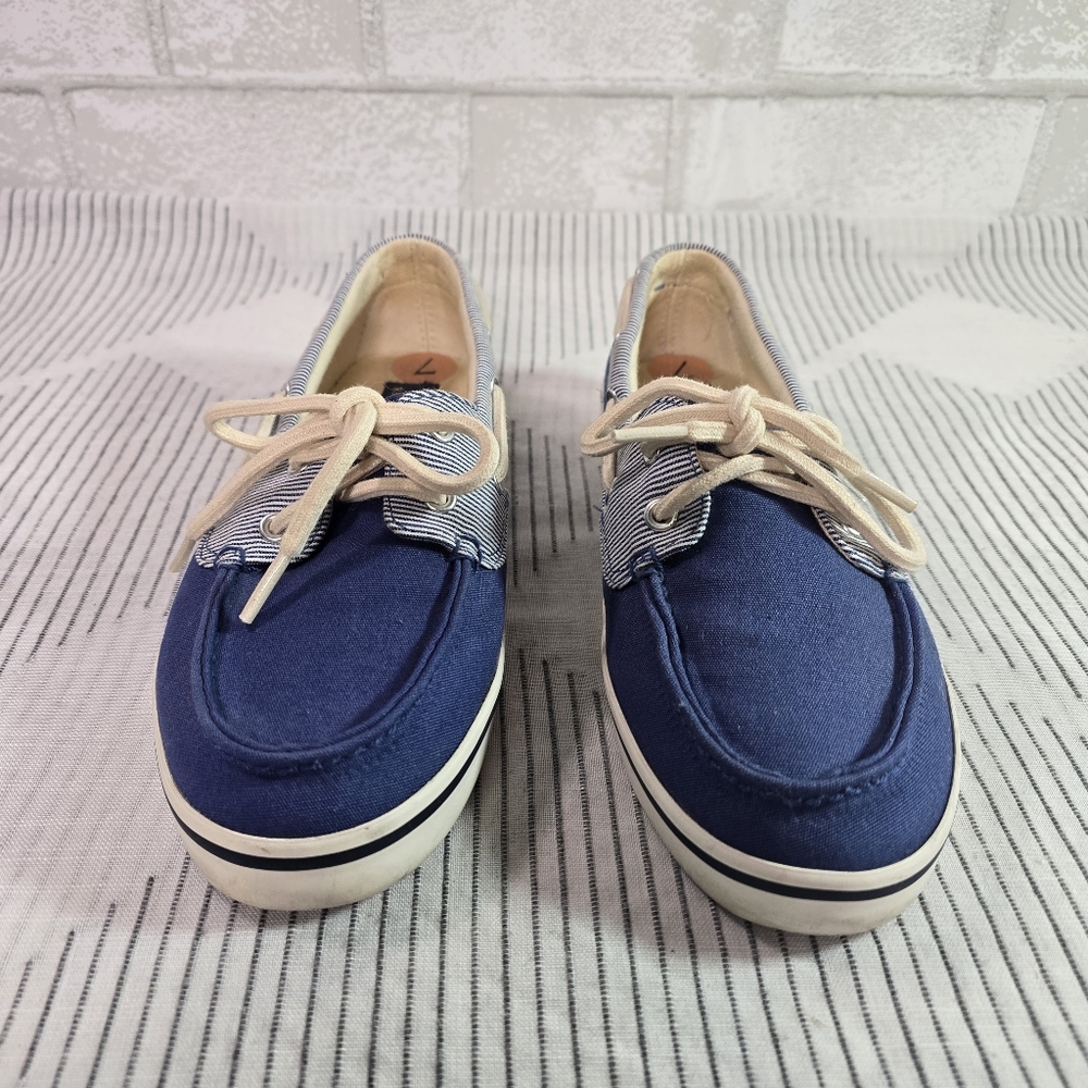 POLO by RALPH LAUREN Women's 7B Navy Blue Canvas Nautical Boat Shoes Loafers - Picture 3 of 11